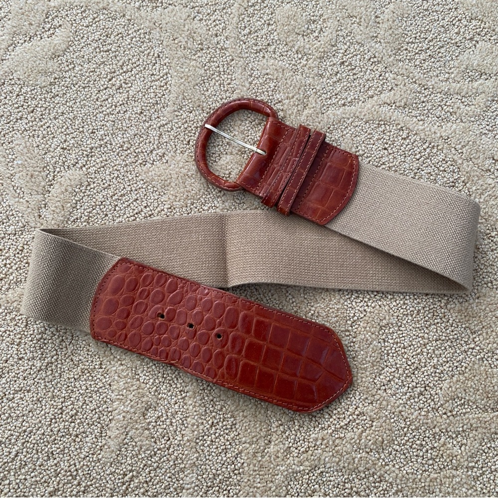 VTG Talbots Belt Women Leather Bourbon Brown Wrap Stretch Buckle Size S